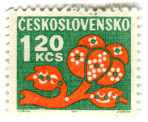 Czechoslovakia postage stamp: orange flower on green