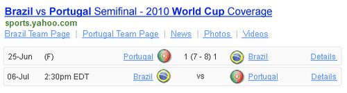 World Cup 2010 Match Yahoo Shortcut