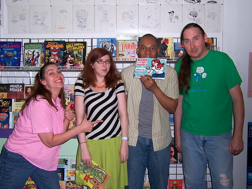 Goofy at Green Brain: Green Brain's Katie and Dan Merritt (on outside) with Mikhaela Reid & Masheka Wood