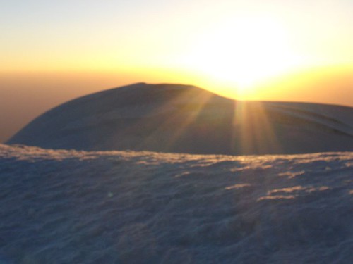 Approaching the summit at sunrise