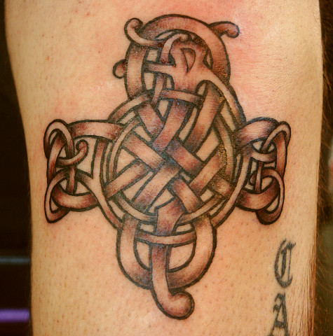 Simple Celtic Cross. Tattoo by Denise de la Cerda. Wearer- Dan Lawrence.