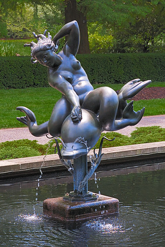 Missouri Botanical Garden (Shaw's Garden), in Saint Louis, MIssouri, USA - fountain of nude woman on dolphin
