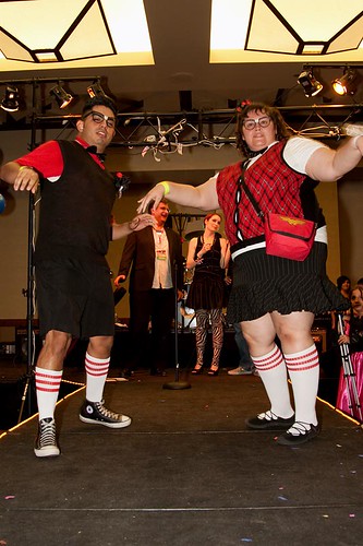 Joe and Drea Valdez work the catwalk in the Geektacular.