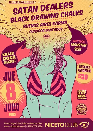 Flyer Satan Dealers | Black Drawing Chalks | Buenos Aires Karma | Cuadros Invitados