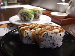 Teriyaki Chicken Sushi Roll and Avocado and Prawn Tempura Sushi Rolls - Sakura Kaiten Sushi