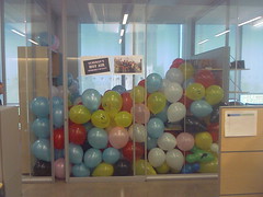 prank day - office full of balloons
