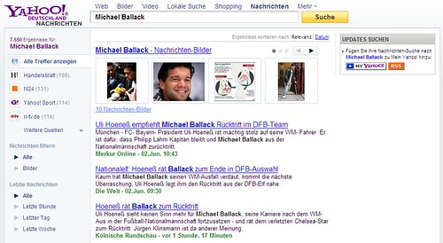 Yahoo news search results page in German