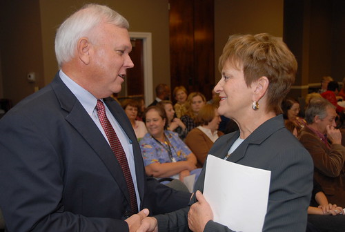 USDA Food, Nutrition and Consumer Services Deputy Under Secretary Janey Thornton congratulates Shelby County School District Superintendent Randy Fuller  