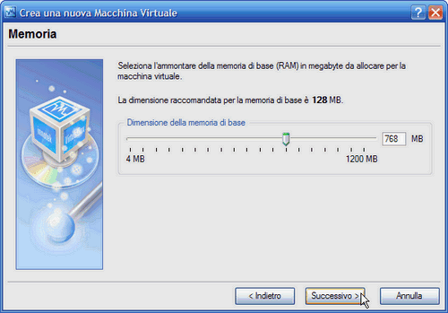 VirtualBox - quantità di memoria della macchina virtuale