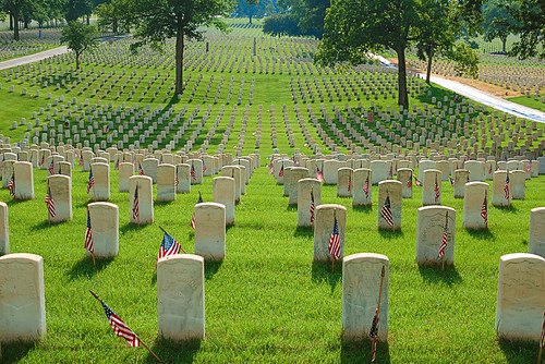 Jefferson Barracks National Cemetery, in Lemay, Missouri, USA - graves with flags