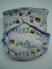 MEDIUM Kumquat Blue Dotty Owl Knit/Velour Fitted Diaper with Flap-style Quick Dry Soaker