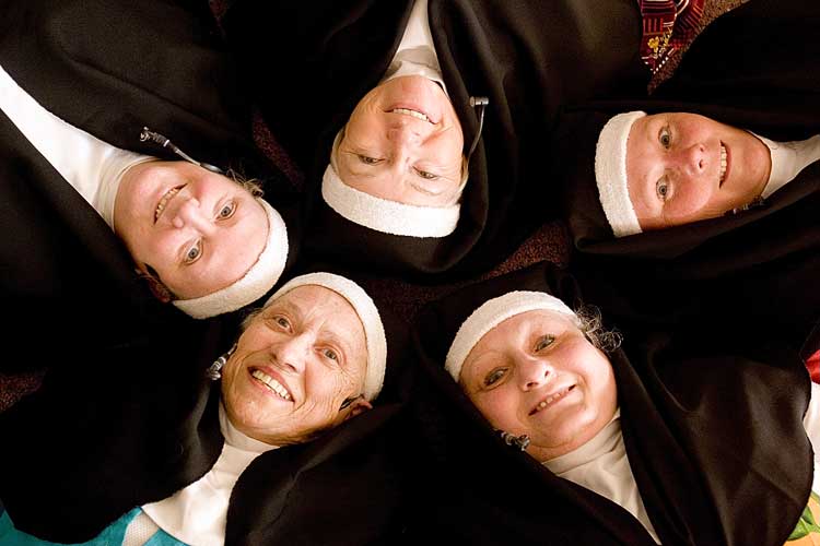 The stars of Nunsense at the Grand Cove Estates Caddyshack are, clockwise from top left: Christine Osmond as Sister Mary Leo, Dorothy Campbell as Sister Mary Amnesia, Mary Poirier as Sister Mary Hubert, Claire Castle as Sister Mary Regina, and Laura Cavalier as Sister Mary Robert Anne.