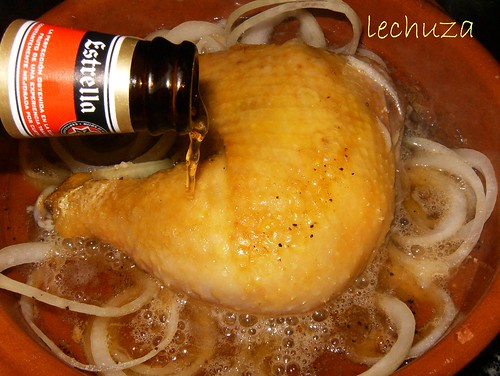 Pollo con garbanzos-añadir cerveza