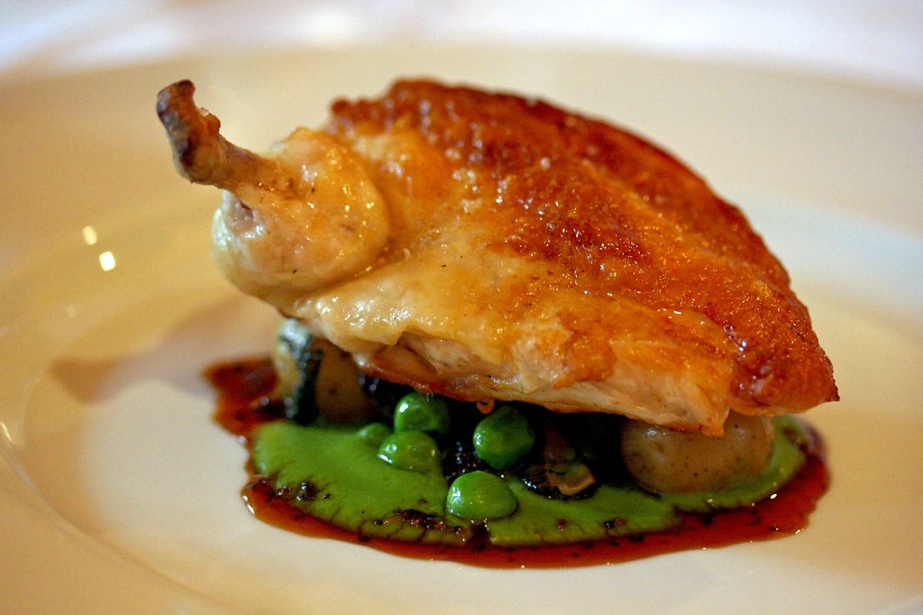 Roasted Chicken with Garden Peas and Morels