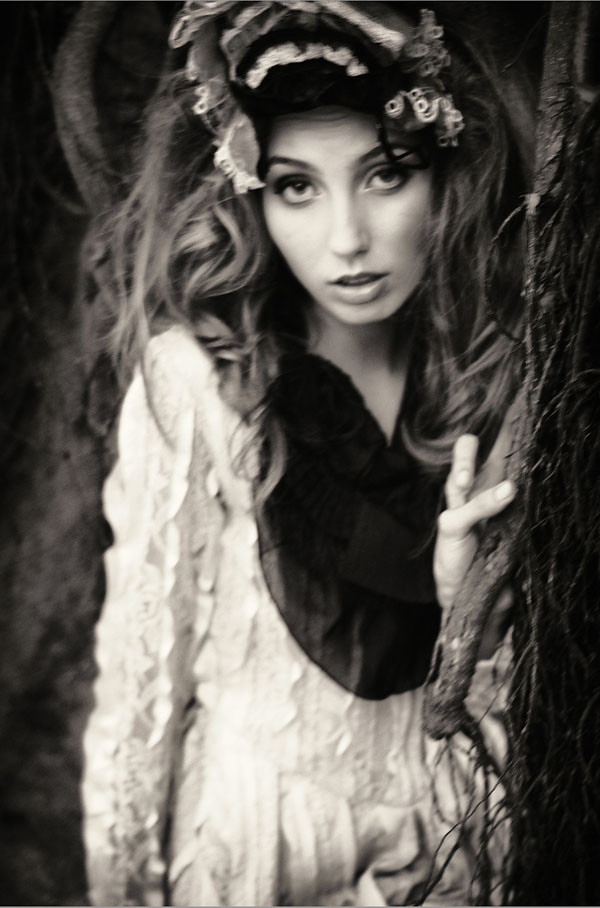 Black and White Fashion Photography, Behind the tree, Alice's Dreamtime