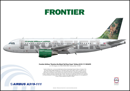 Frontier Airlines "Domino -Black Tail Deer Fawn" Airbus A319-111 N926FR