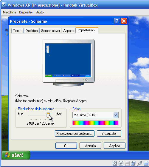 VirtualBox - Guest Additions - Windows XP: regolazione risoluzione video