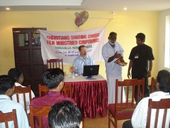 Bro. Abraham, the CSC Asia Director, sharing with the Indian film teams.