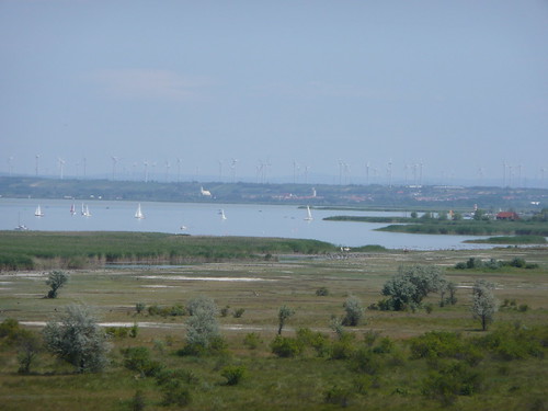 View of the lake, sailboats and windmills from the lookout tower