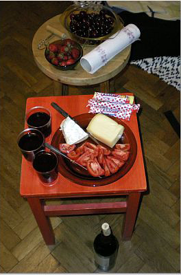 Li'l wine and cheese party at Karolina's, Budapest