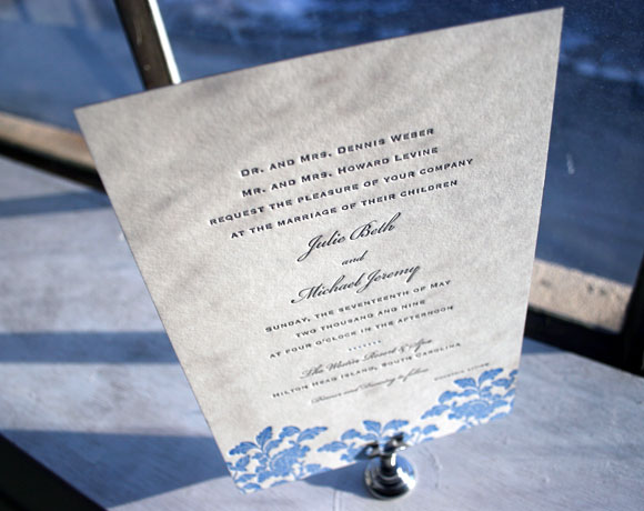 Rhon letterpress wedding invitations - blues and grays - by Smock
