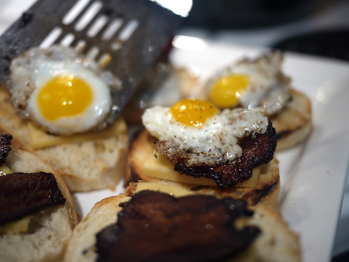 Quail eggs and Canadian bacon