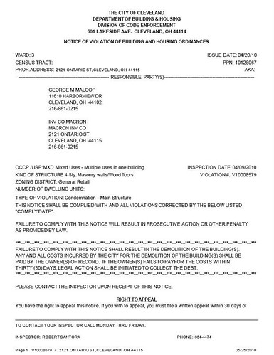 Stanley Block condemnation notice page 1