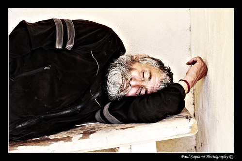 homeless man, sleeping