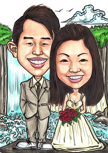 Couple wedding caricatures @ waterfall A3