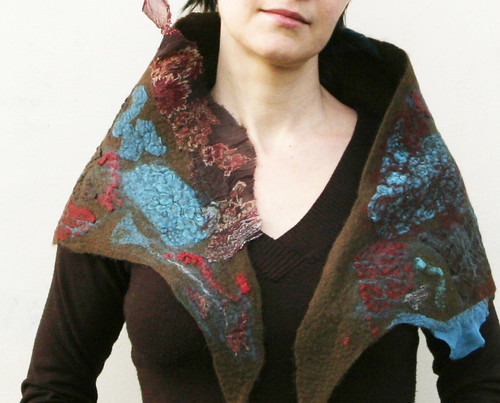 wool nuno felted scarf, triangle scarf