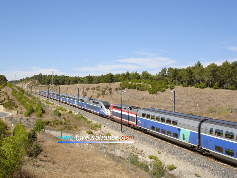 Los TGV 202 y 288 de la SNCF sobre el ferrocarril Valence-Marsella