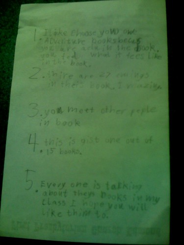 Alexander's planning sheet for his VoiceThread about Choose Your Own Adventure books