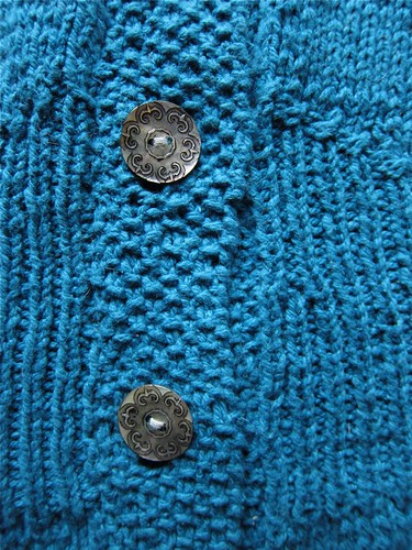 Teal Flutter-Sleeve Cardigan Button Band Detail