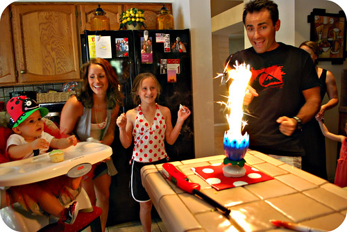 Camryn's Dad lighting her birthday candle