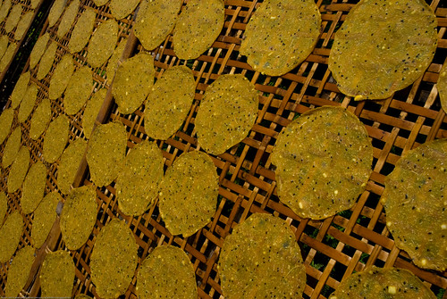 Potato and sesame crackers drying in the sun in Luang Prabang, L