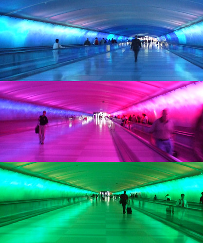 colored tunnel in Detroit airport