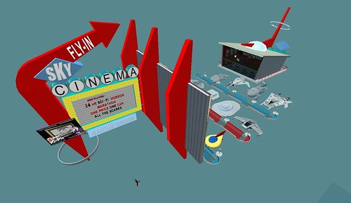 First sneak peek at new Sky Cinema Fly In in Second Life by starbasec3