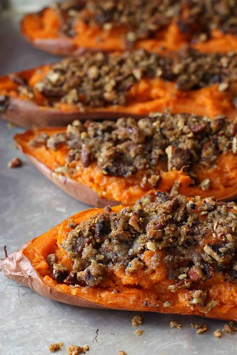 Twice-Baked Sweet Potato (Yam) Recipe with Chipotle Pecan Streusel