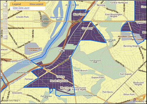 low-access neighborhoods just east of the Anacostia River in DC (by: The Reinvestment Fund)