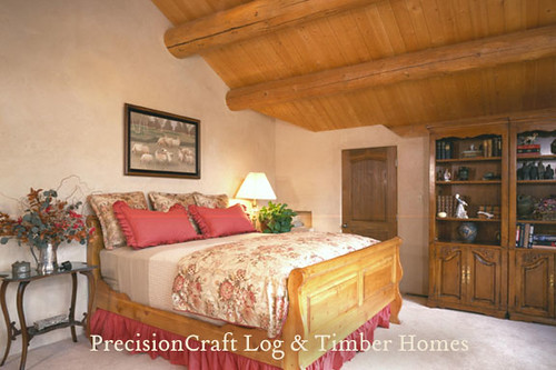 Post & Beam Handcrafted Log Home Bedroom | Home located in Sun Valley, Idaho | by PrecisionCraft Log Homes & Timber Homes,house, interior, interior design