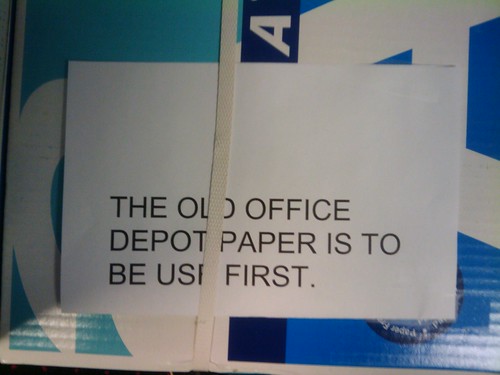 THE OLD OFFICE DEPOT PAPER IS TO BE USED FIRST.