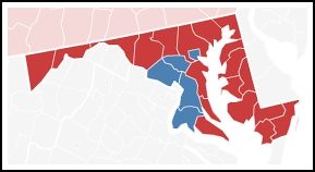 2010 Election results by county, Maryland Governor, Washington Post graphic