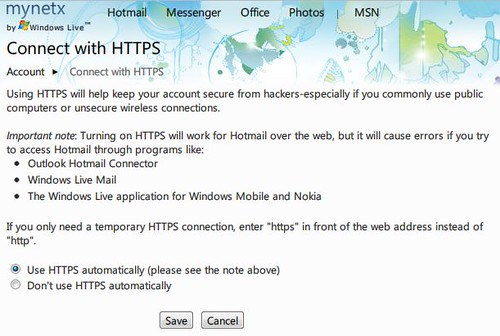 Windows Live Hotmail - Connect with HTTPS