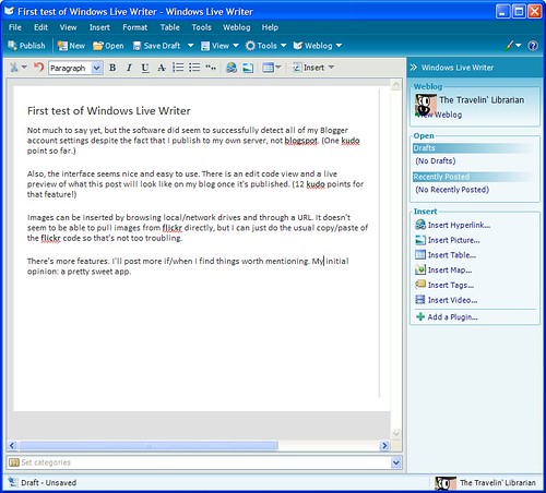 Screen-shot of Windows Live Writer