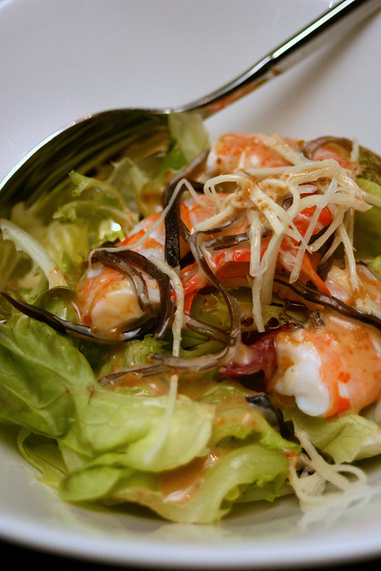 Shrimp salad with wood ear mushrooms,  cucumber and ginger - sesame dressing