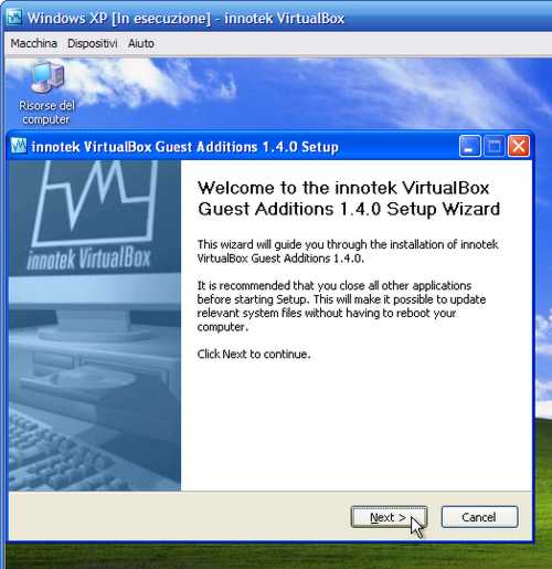 VirtualBox - Guest Additions - Windows XP: wizard d'installazione