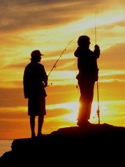 Fishing at Sunset - Pacific Ocean , California