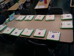 13 align=right XO laptops in my 3rd grade class. Christine (open) arrived today #olpc