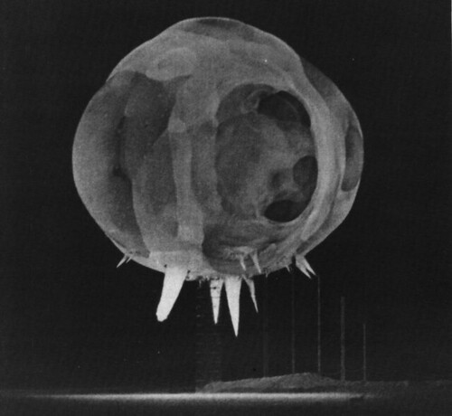 Rapatronic image of a 1952 Tumbler-Snapper nuclear explosion from Lawrence Livermore National Laboratory.