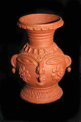 Terracotta Lady Face Vase, Terracotta